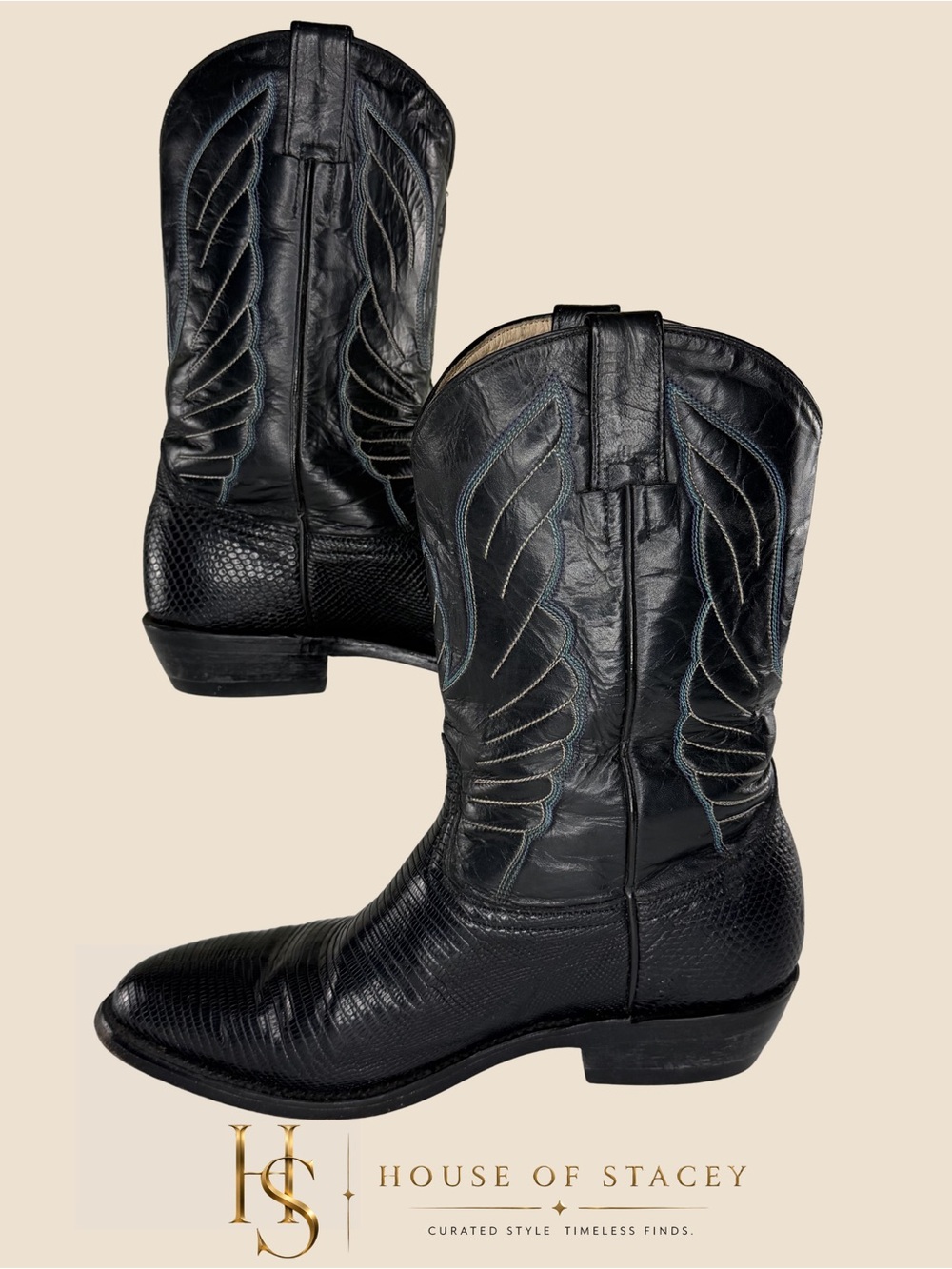 Vintage Vaquero Black Lizard Leather Cowboy Boots Women’s 7